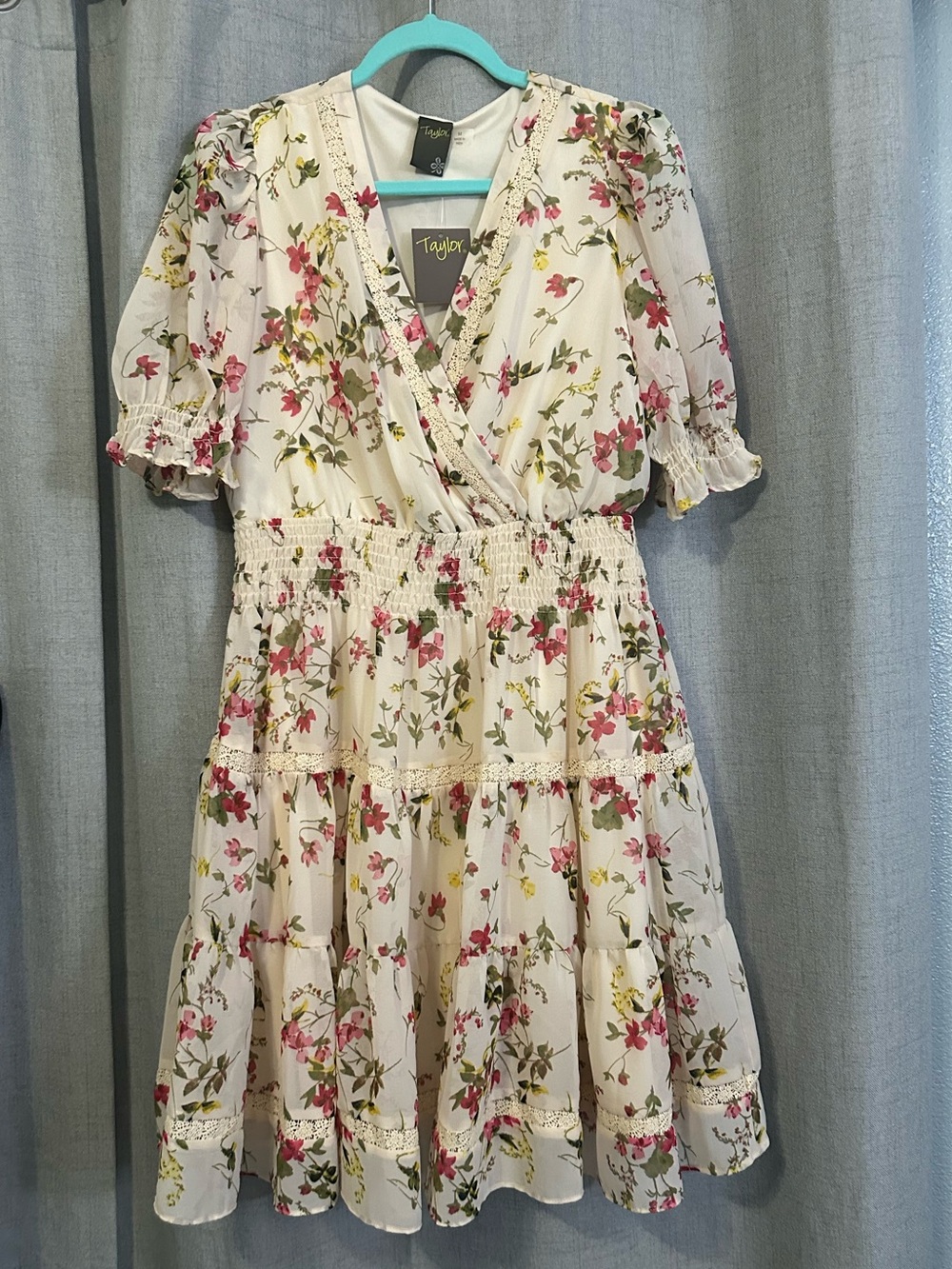 Taylor Cream Mini Dress with Pink & Green Floral Print